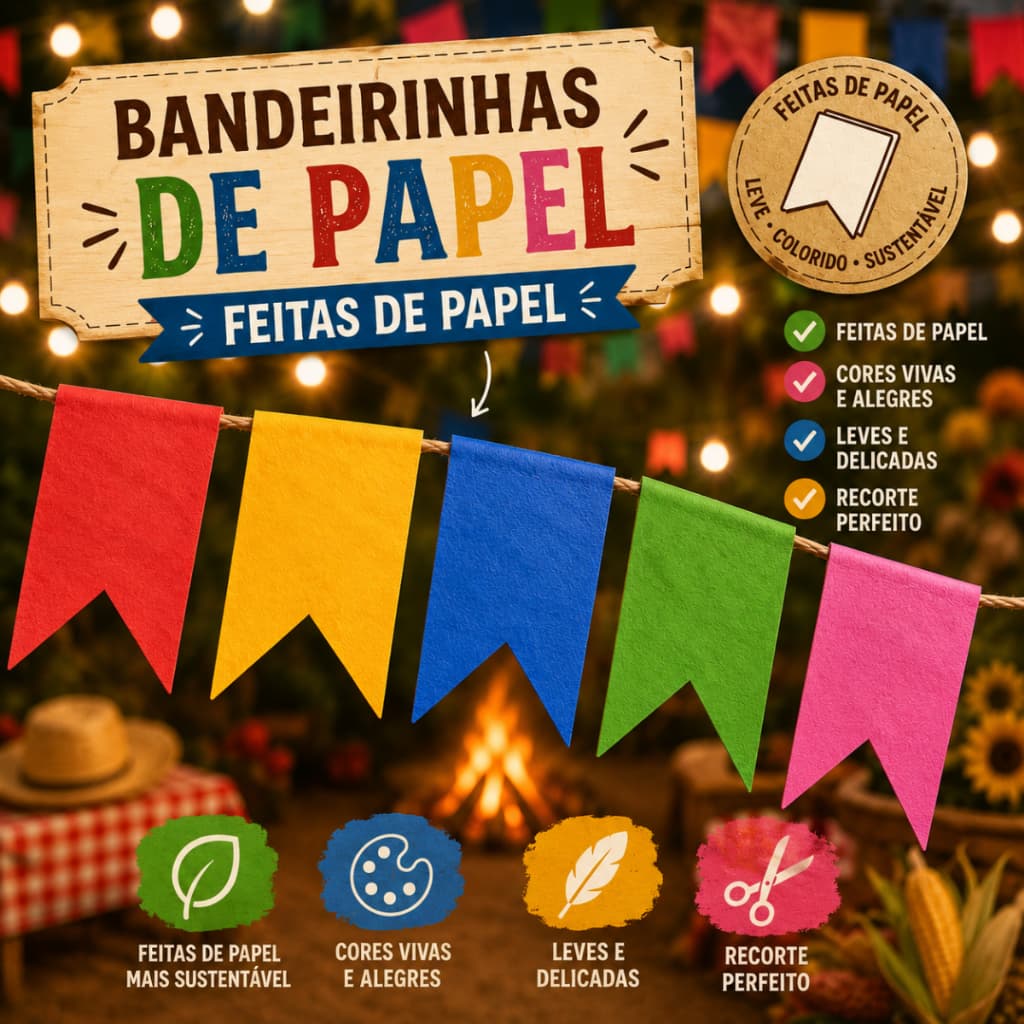 Kit 10M/20M/30M/50M Bandeirinhas de Papel Para Decoração Festa Junina Cores Vivas Alta Qualidade Premium