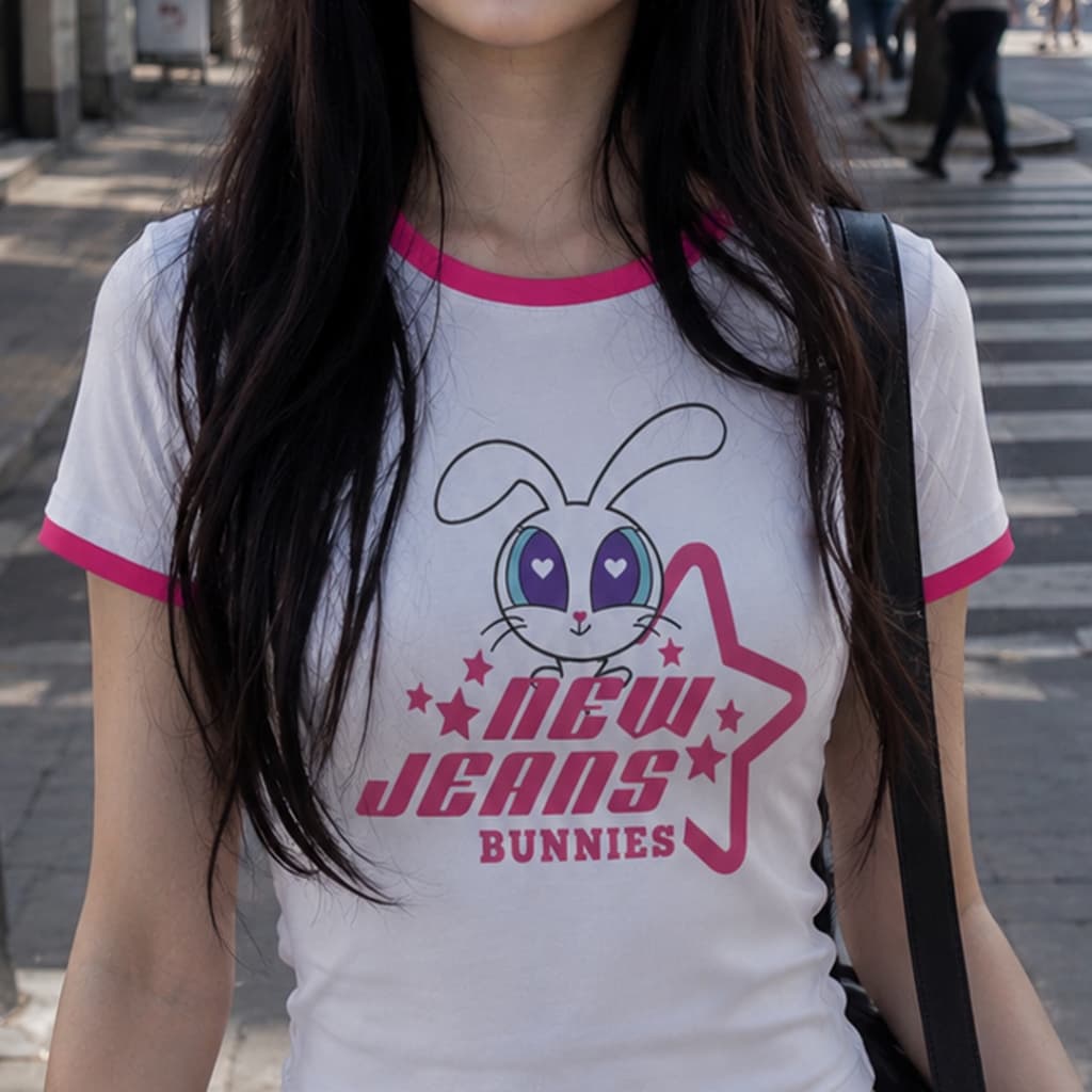 Camisa Feminina Baby Tee New Jeans Bunnies T-shirt Vintage Y2K estética BabyLook