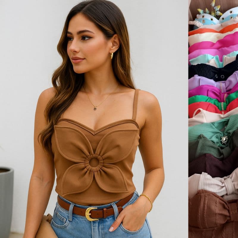 Blusa Feminina Cropped Canelado com Bojo  Amarração
