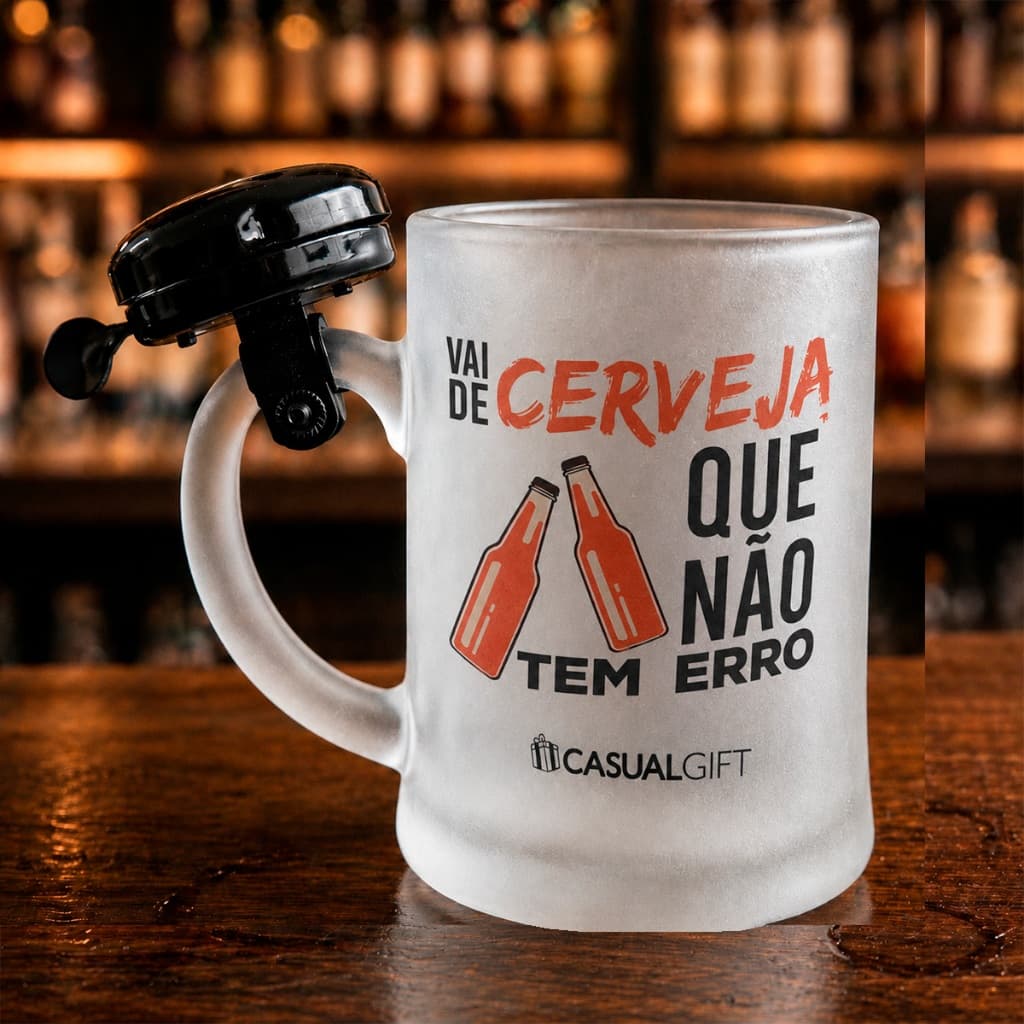 Caneca Chopp Campainha Vai De Cerveja Que Não Tem Erro Vidro Copa do Mundo Grande 400ml