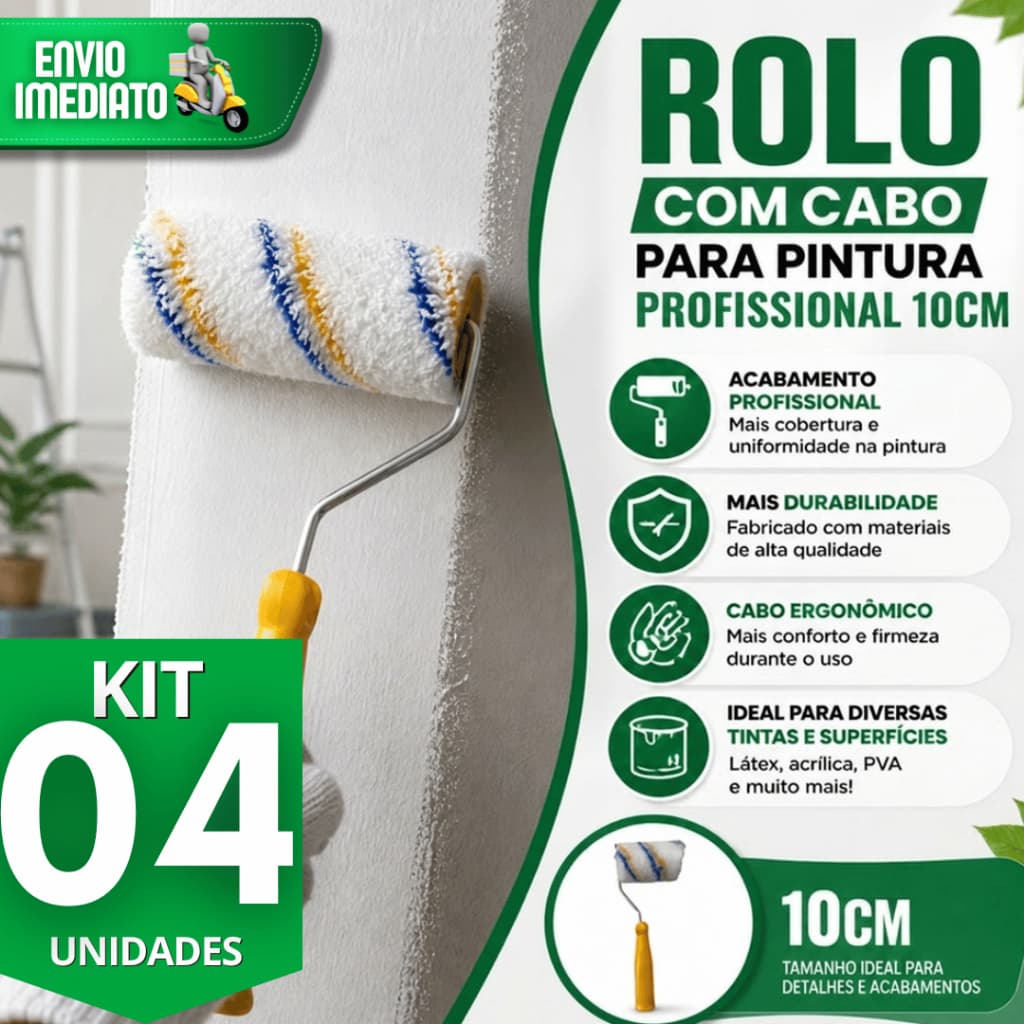 Rolo com Cabo para Pintura Profissional 10cm Alta Precisão