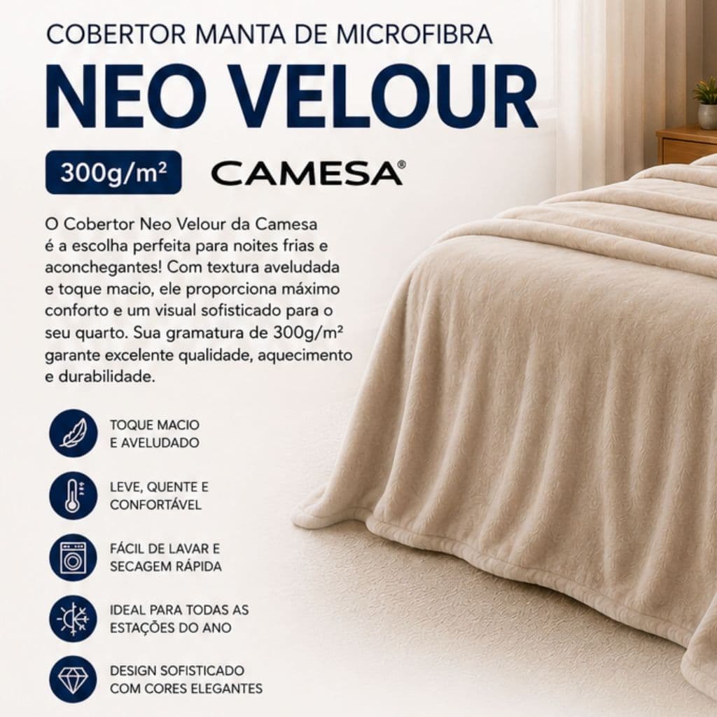 Manta Microfibra Solteiro Neo Velour 300g/m² Camesa
