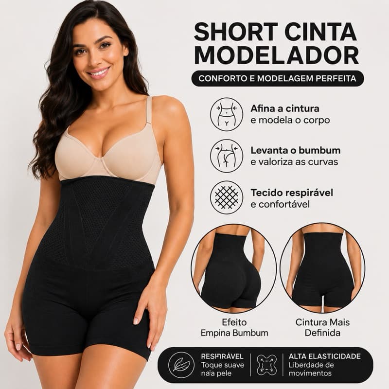 Short Cinta Alta Compressão – Modela Corpo Sem Apertar | Disponível no tamanho: G/GG