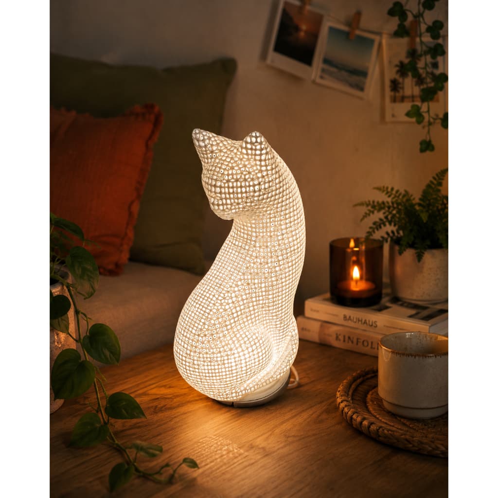 Luminária Gato Decorativa LED  Vazado Luz Quente Abajur de Mesa Quarto Sala - dia dos namorados