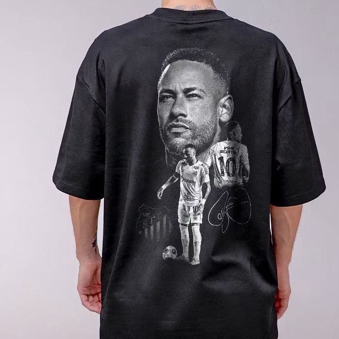 Camiseta Oversized Unissex Neymar NJR10 Santos Ídolo Menino da Vila Camisa 100% Algodão