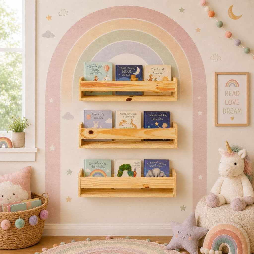 Kit 3 Prateleiras 50cmx10cm Decoração Madeira Pinus Livro Revista Infantil Envio Montado
