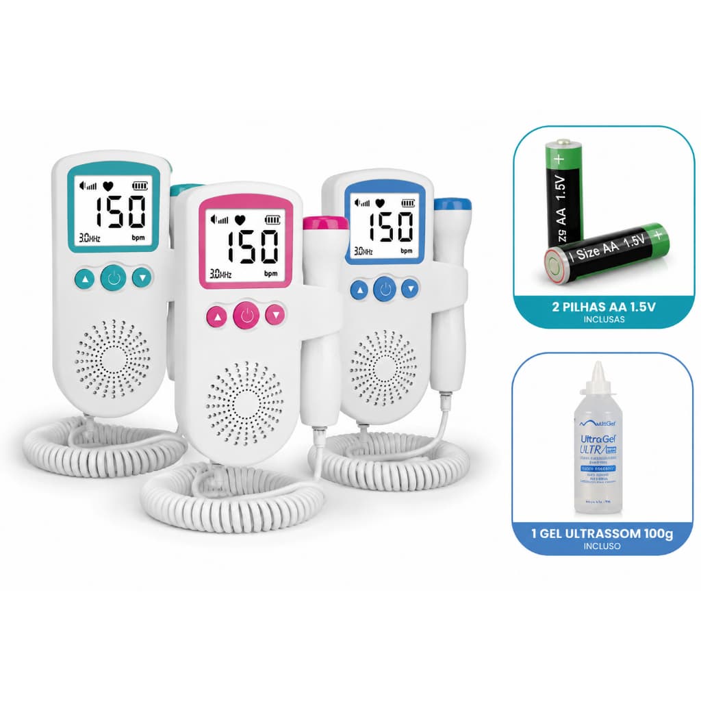Kit Sonar Fetal Doppler Monitor Frequência Cardíaca + Gel + Pilha  Brinde Batimento Bebe Ultrassom
