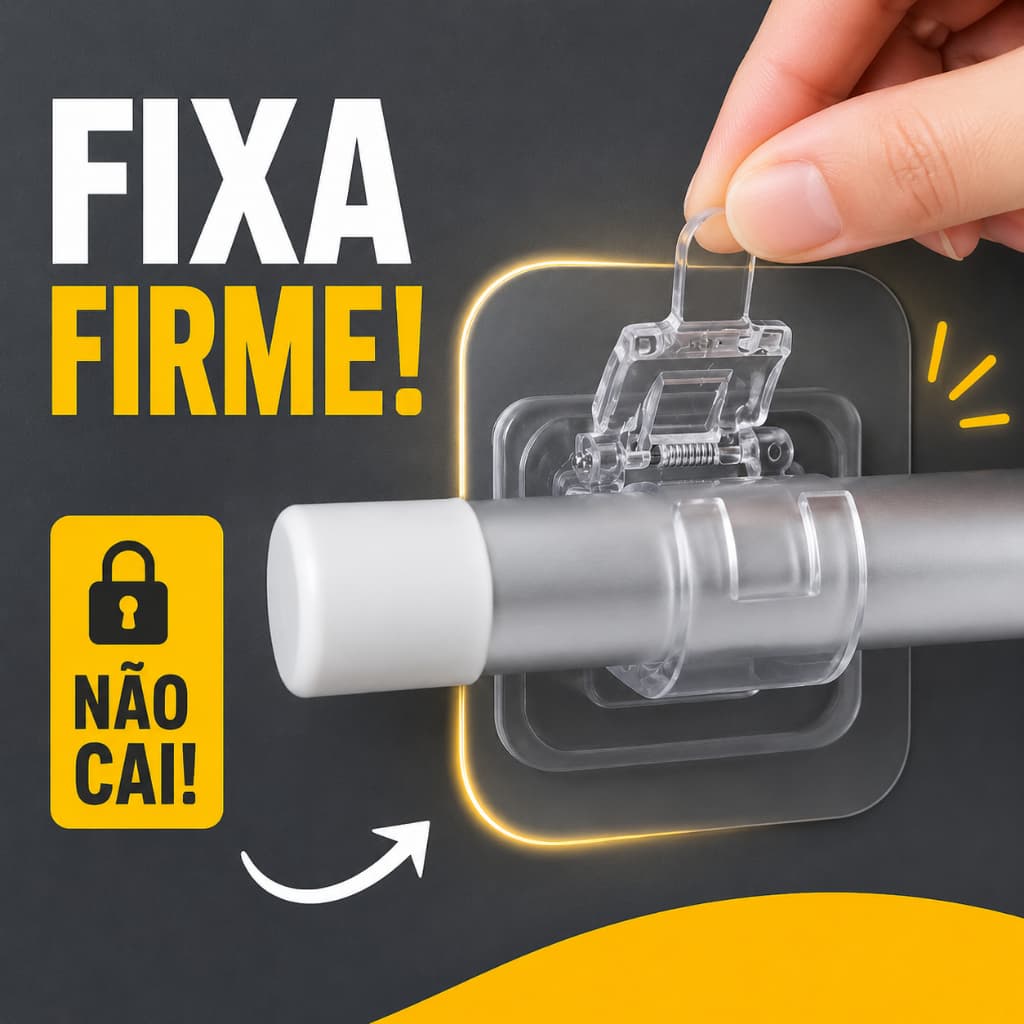 Kit Suporte De Varão Cortina Autocolante Sem Furos Transparente Para Banheiro Cozinha Sala Quarto