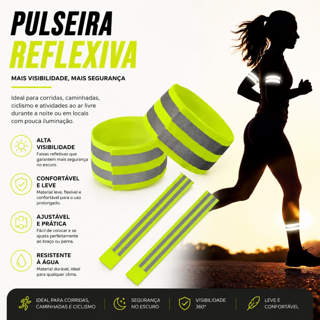 Fitas Reflexivas - Corrida Noturna, Ciclismo, Corrida, Fita de Segurança para Pulso, Braço, Perna