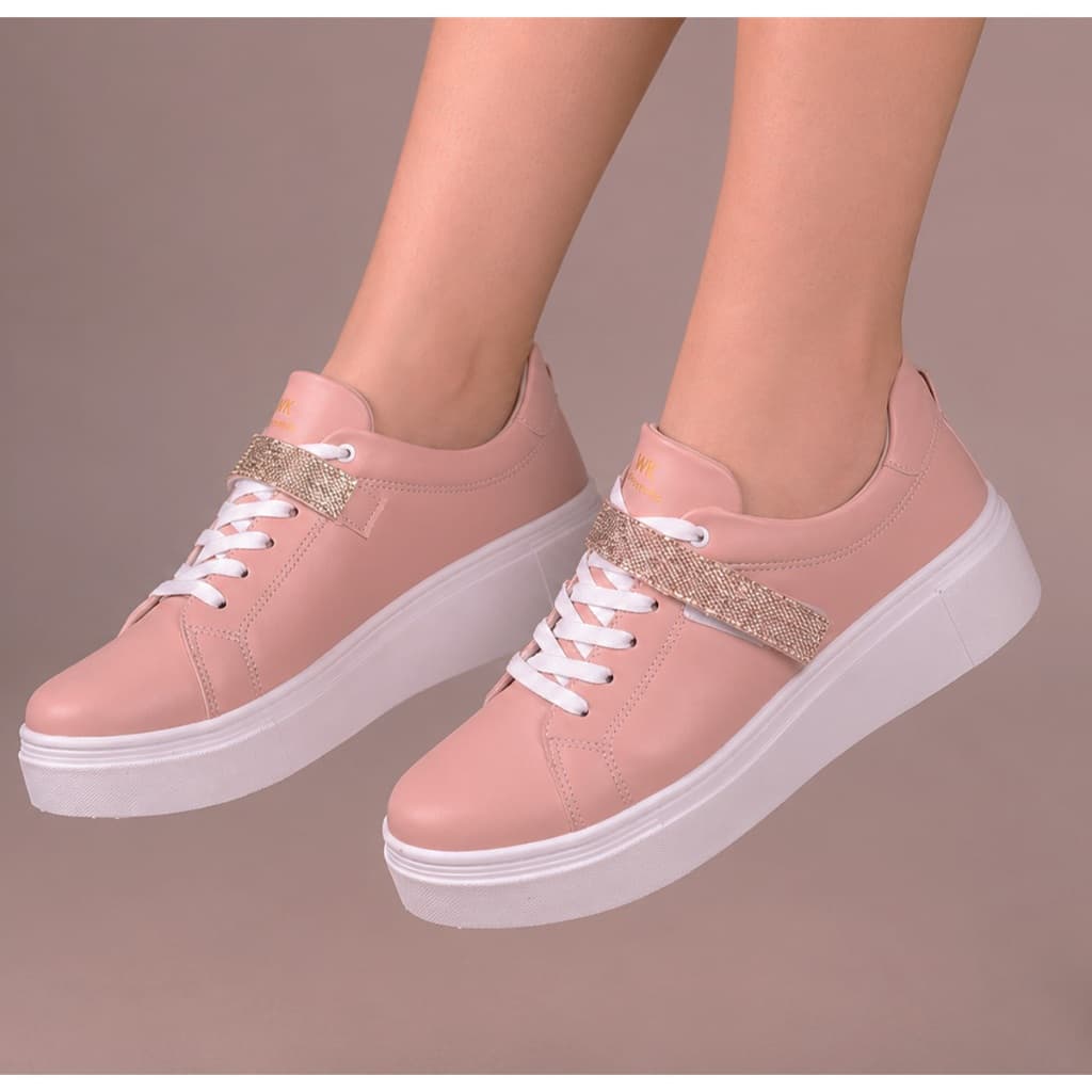 Tênis Feminino Casual Com Tira de Stras Brilho Estiloso Confortável