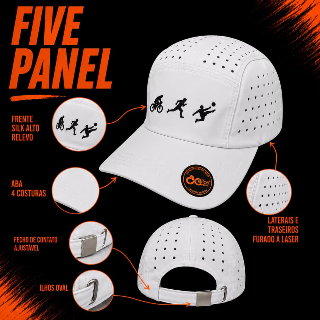 Boné Five Panel Ciclista Respirável Furadinho a Laser Leve Aba Curva Ajustável Masculino Feminino Casual Premium Esporti
