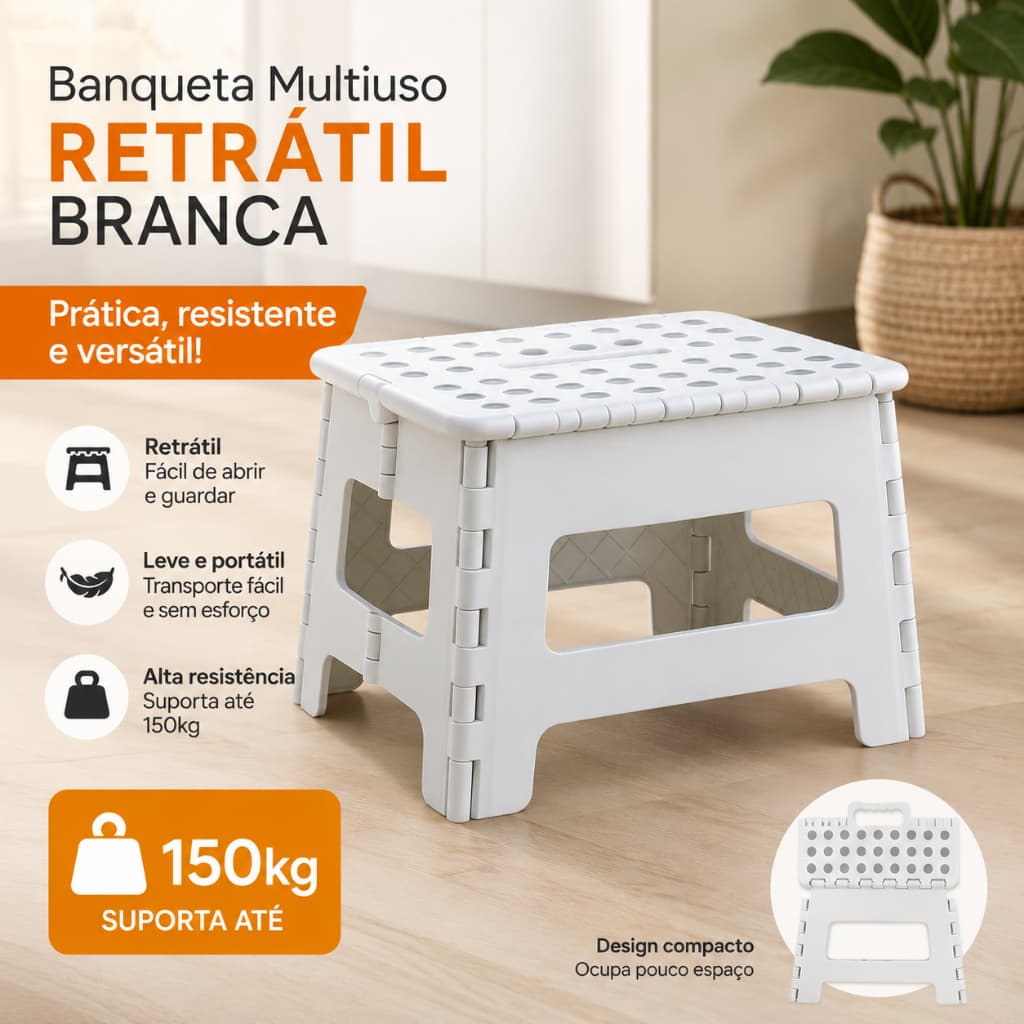 Banqueta Banquinho Dobrável Adulto Antiderrapante Até 150kg com Alça ou para criança 30kg banco de apoio