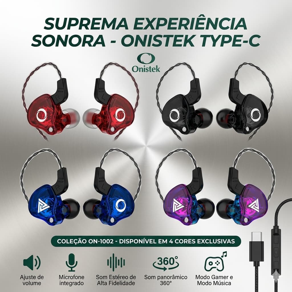 Fone De Ouvido USB-C Gamer Estéreo Com Microfone Grave Forte Para Celular ON-1002 Onistek