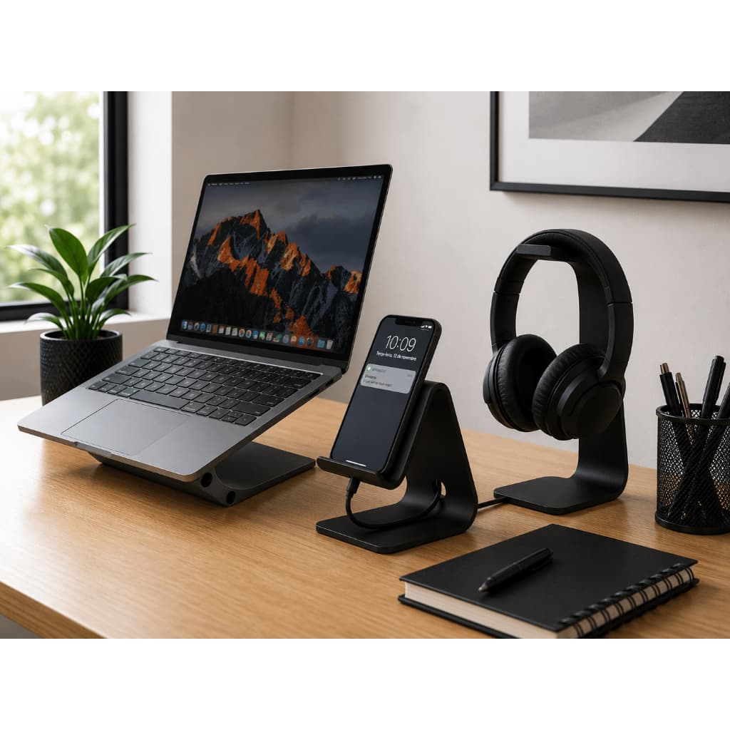 Kit Premium Minimalista Com Suporte Para Notebook Celular E Fone De Ouvido Para Mesa Organizada