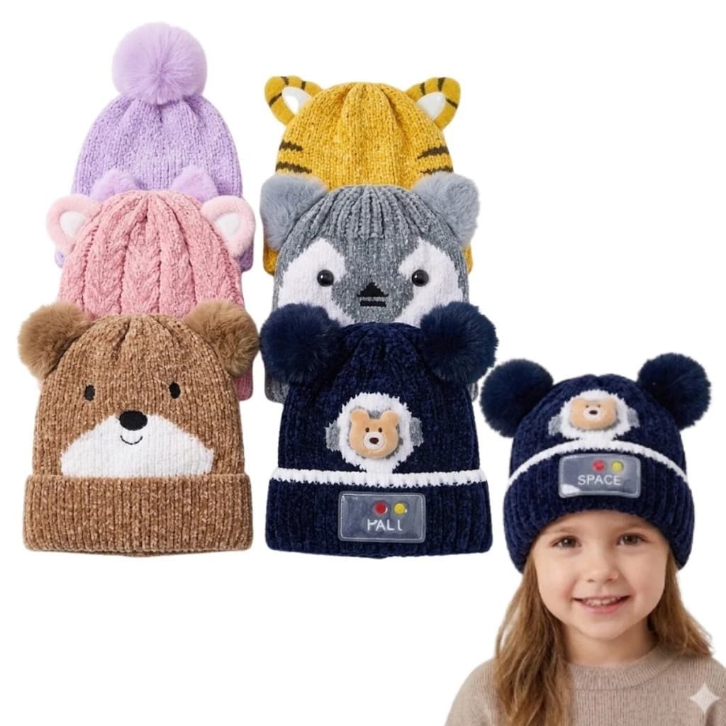 Gorro/Touca Infantil com pompom liso Forrada Por Dentro para o inverno menino e menina moda novo 2026
