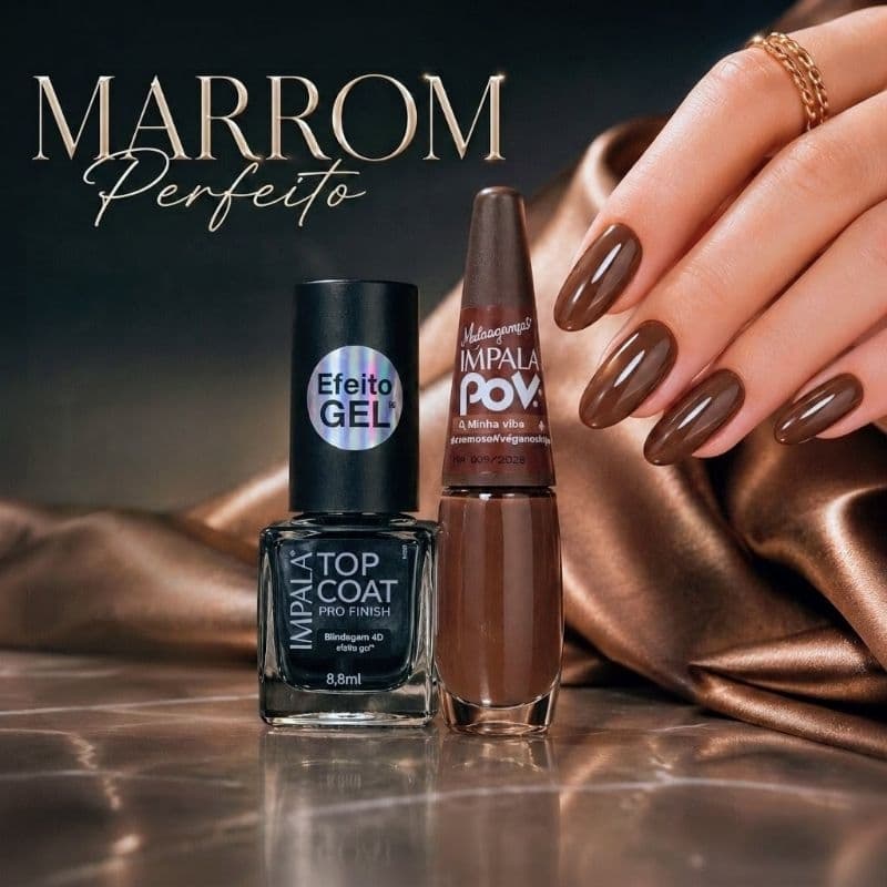 Unhas Chocolate Espelhadas | Kit Impala Premium Efeito Gel com Brilho Intenso