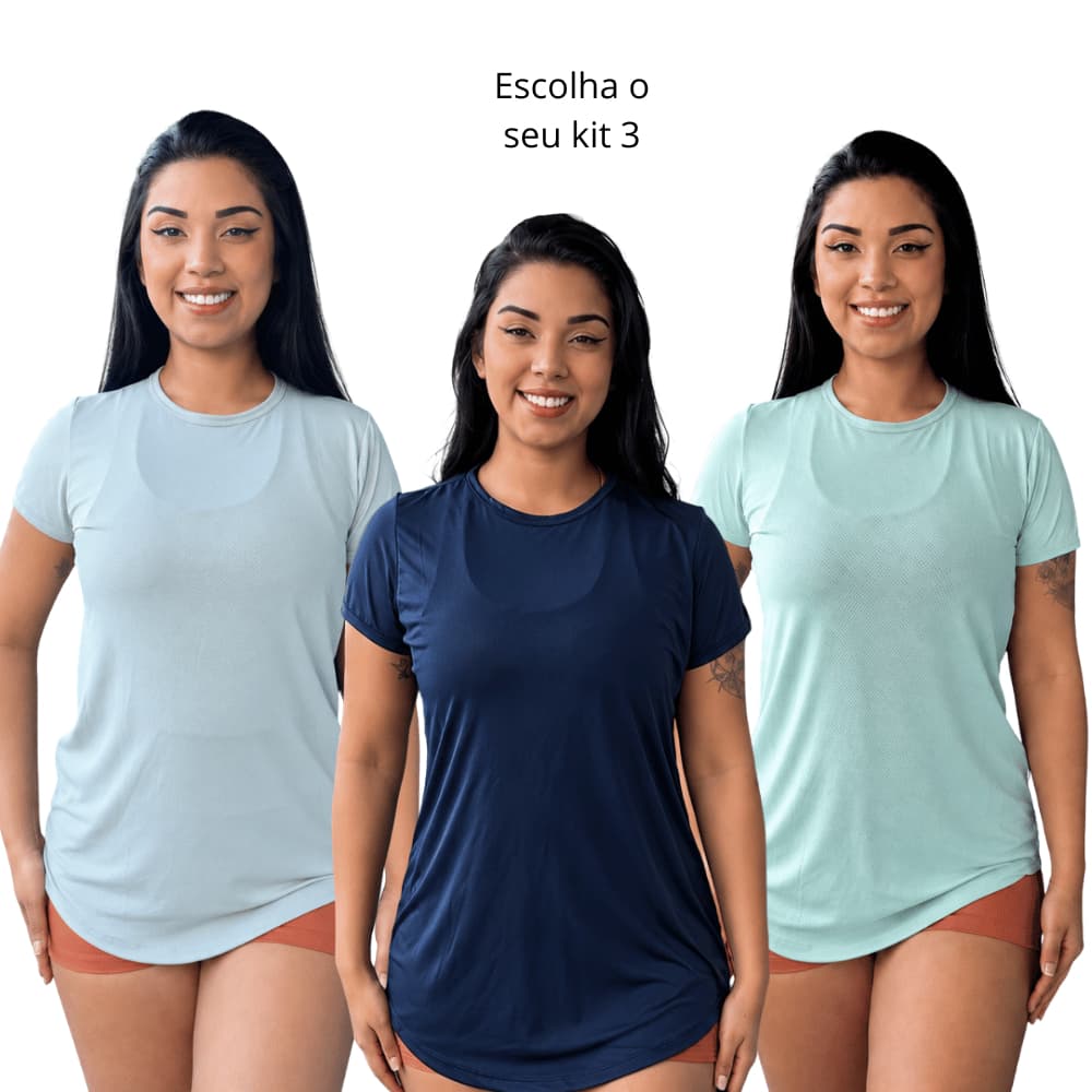 Kit 3 Blusa Alongada Dry Feminina Academia Promoção Tapa Bumbum fit leve e fresquinho caminhada e treino