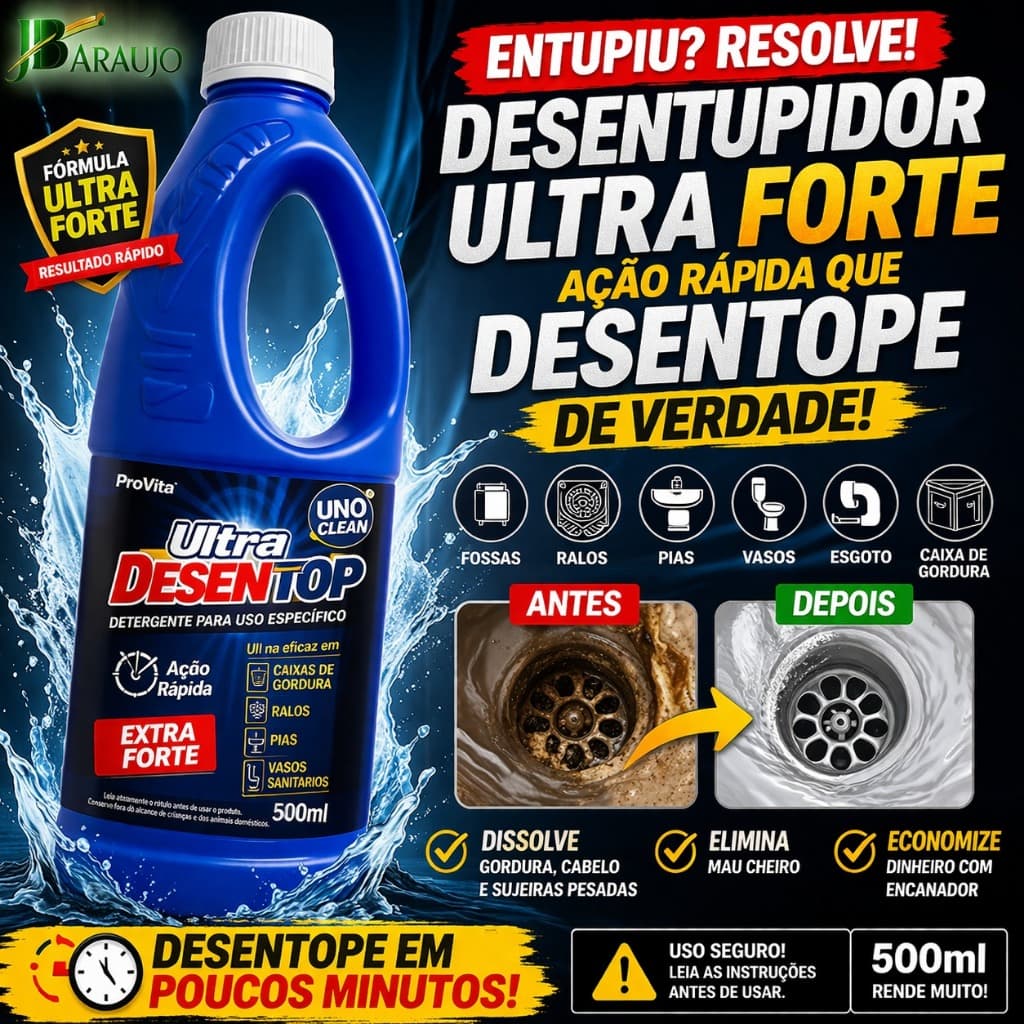 Desentupidor DESENTOP ProVita Uno Clean Limpeza de Tubulações Pia Ralo Banheiro ENVIO IMEDIATO