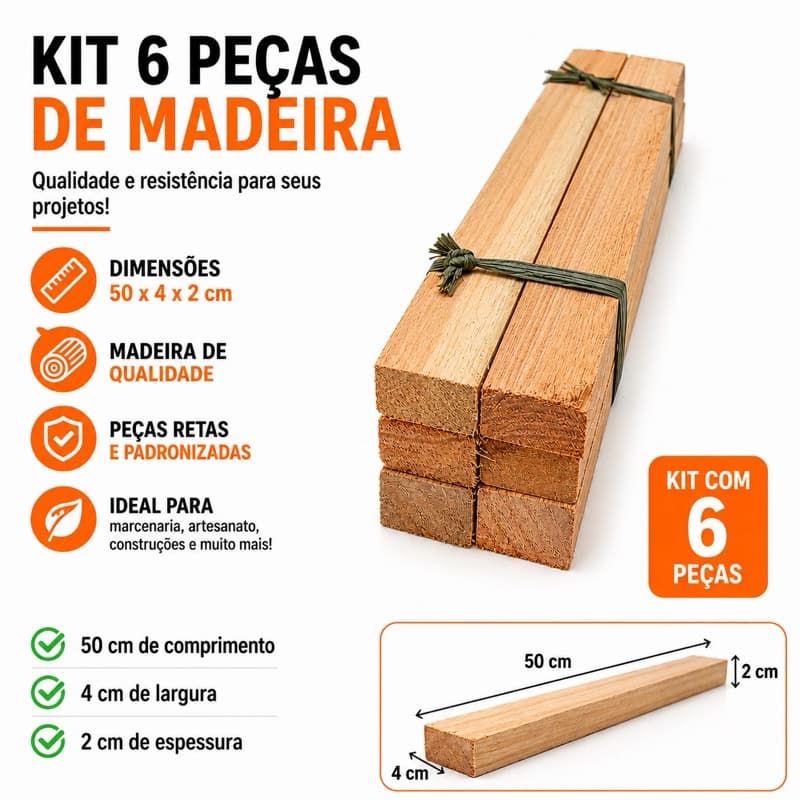 Kit 6 Ripas Madeira Eucalipto Rústica 50x4x2cm Artesanato Marcenaria Montagem DIY