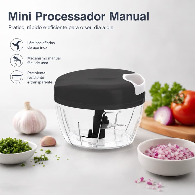 Processador Manual 500ml - Cozinha - 3 Lâminas Triturador de Alimentos - Cozinha - Semiautomático