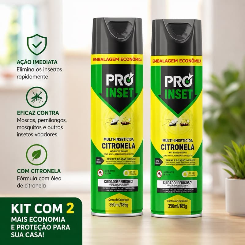 Kit Com 2 Inseticida Aerossol 350ml Citronela - Pro Inset