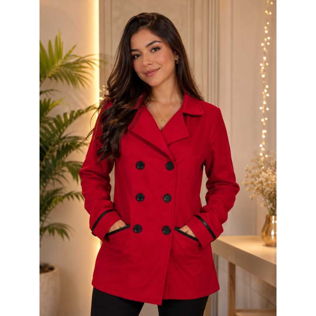 Blazer Moletom Feminino Alongado com Botões Elegante e Bolso