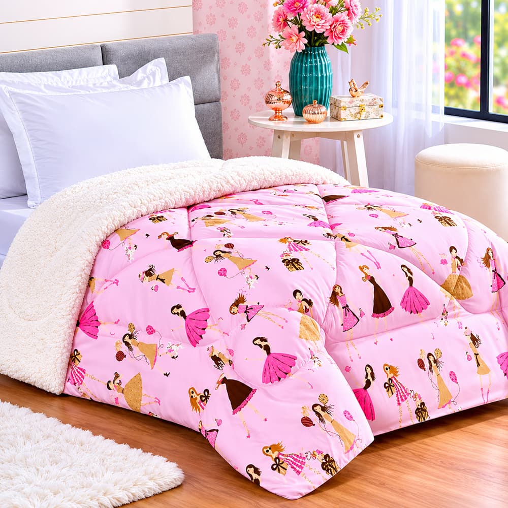 Coberdrom Solteiro Infantil Menina Quentinho 100% Algodão com Sherpa