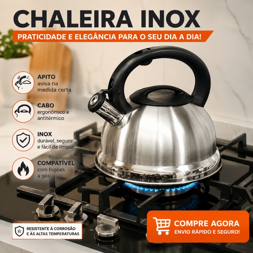Chaleira em Inox com Apito e Fundo Duplo à Indução - Escolha a Sua Cor - TAMARA GARANTI✔