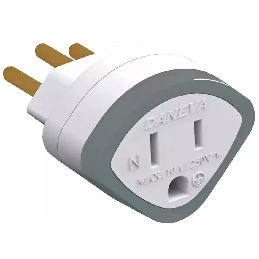 Adaptador De Tomada Tripolar 3 Pinos 10a Daneva Original Dn1630 Pino Chato Americana Para Pino Redondo Brasil Europa
