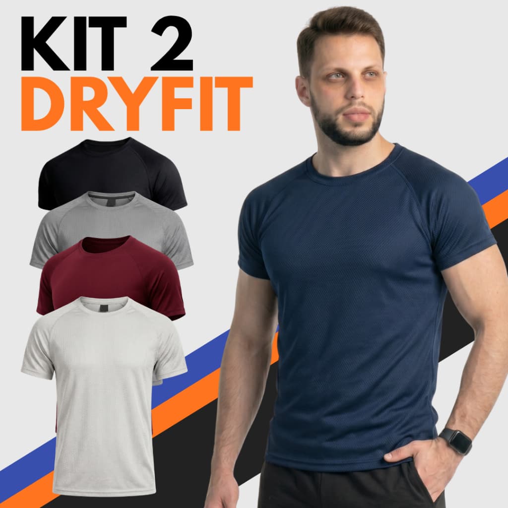 Kit 2 Camisas Masculinas Dry Fit Manga Curta para Academia Treino Slim Fit Tecido Furadinho