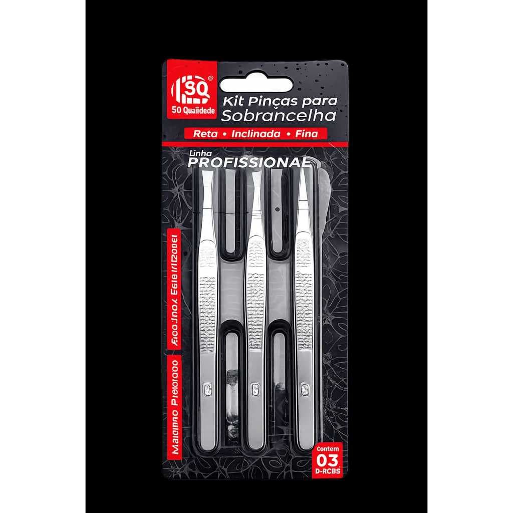 Kit 3 Pinças de Sobrancelha Profissional Aço Inox Alta Precisão Design Ponta Fina Depilação