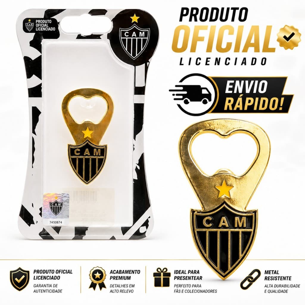 Abridor Atlético Mineiro Ouro - Oficial Licenciado Abridor  Garrafa Metal Premium Presente Torcedor