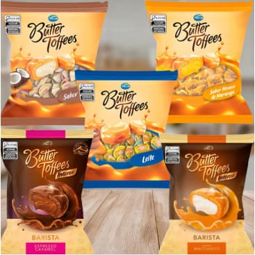 Bala de Caramelo Butter Toffees Arcor Recheada Sabores Atacado
