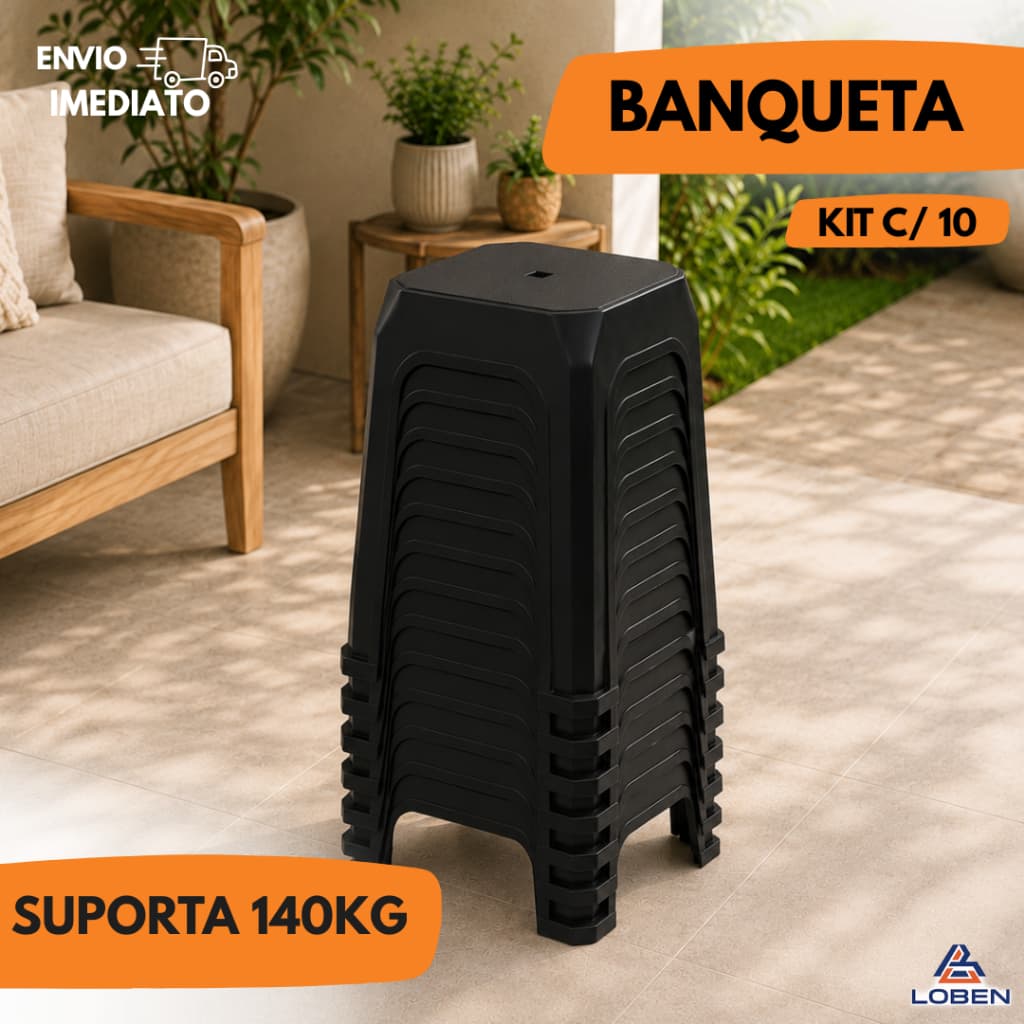Kit 10 Banquetas Plásticas Reforçadas – Banquinho Resistente Suporta 120kg