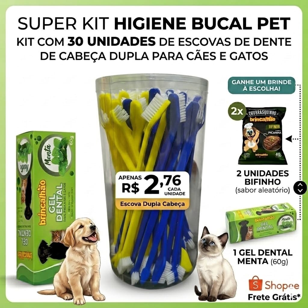 Pote Escova de Dente Para Cães e Gatos 30 unidades Escolha Brinde