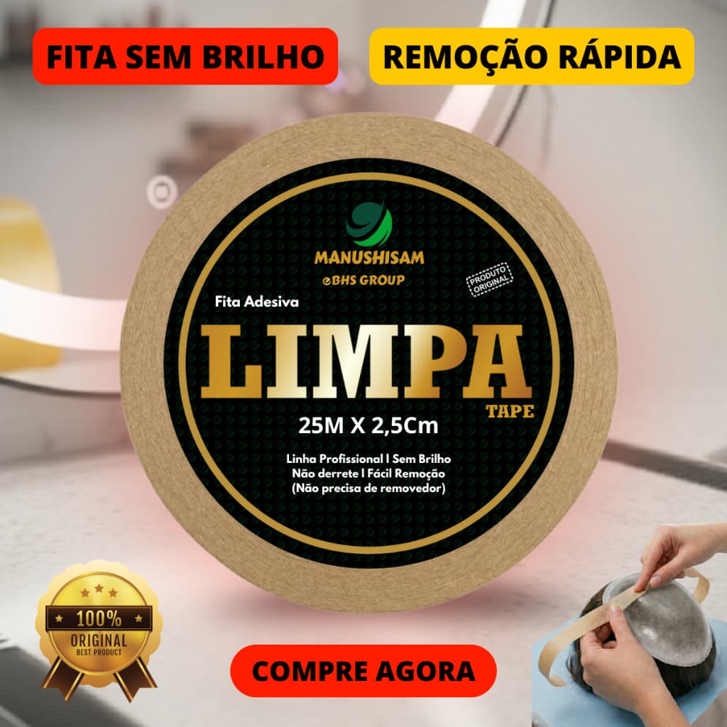 Fita Adesiva Dupla Face 25m X 2,5cm Limpa Tape P/ Próteses Capilares E Perucas