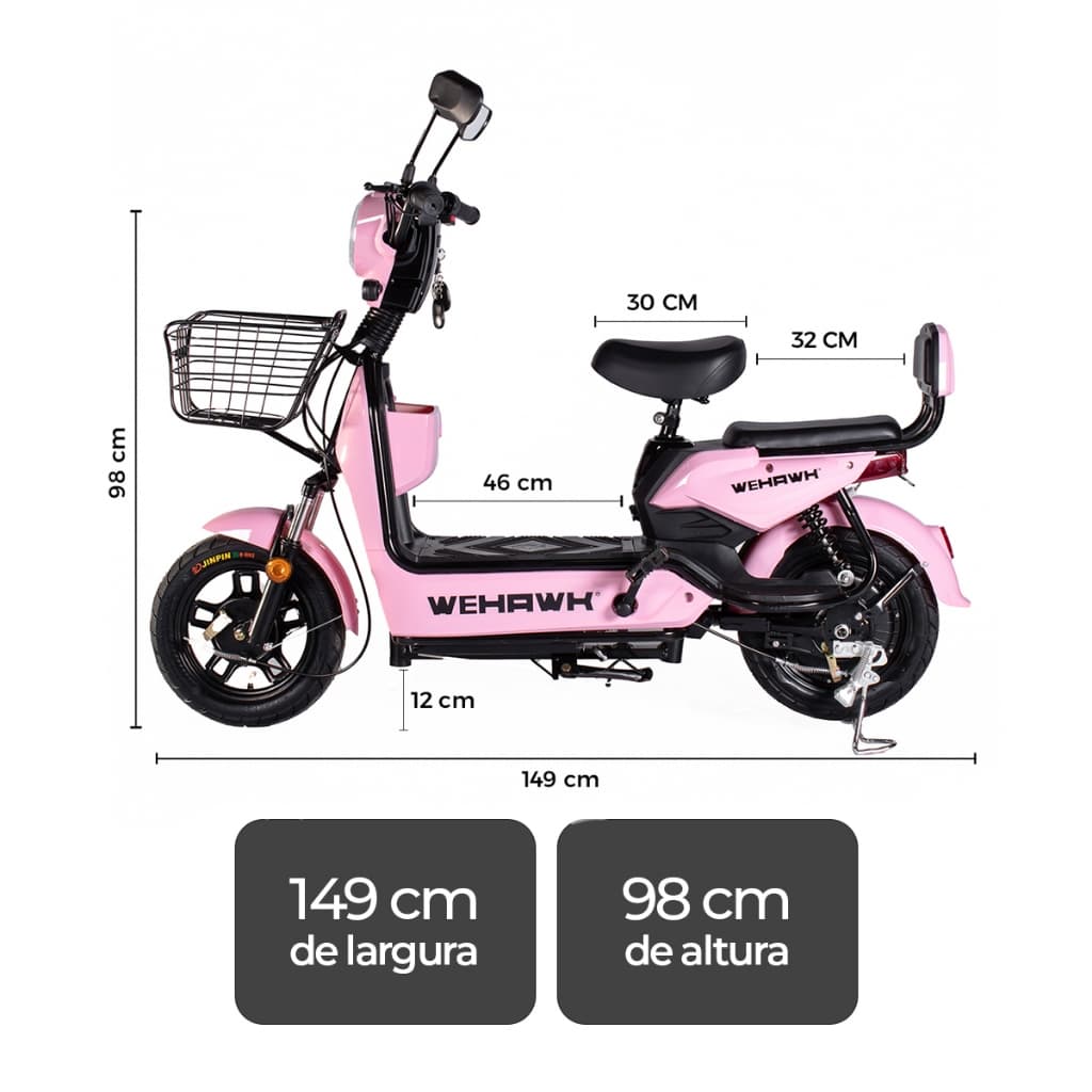 Bicicleta Elétrica 800W Basket Wehawk WX-03 Bateria de Chumbo 12V Autopropelido Pré Montada