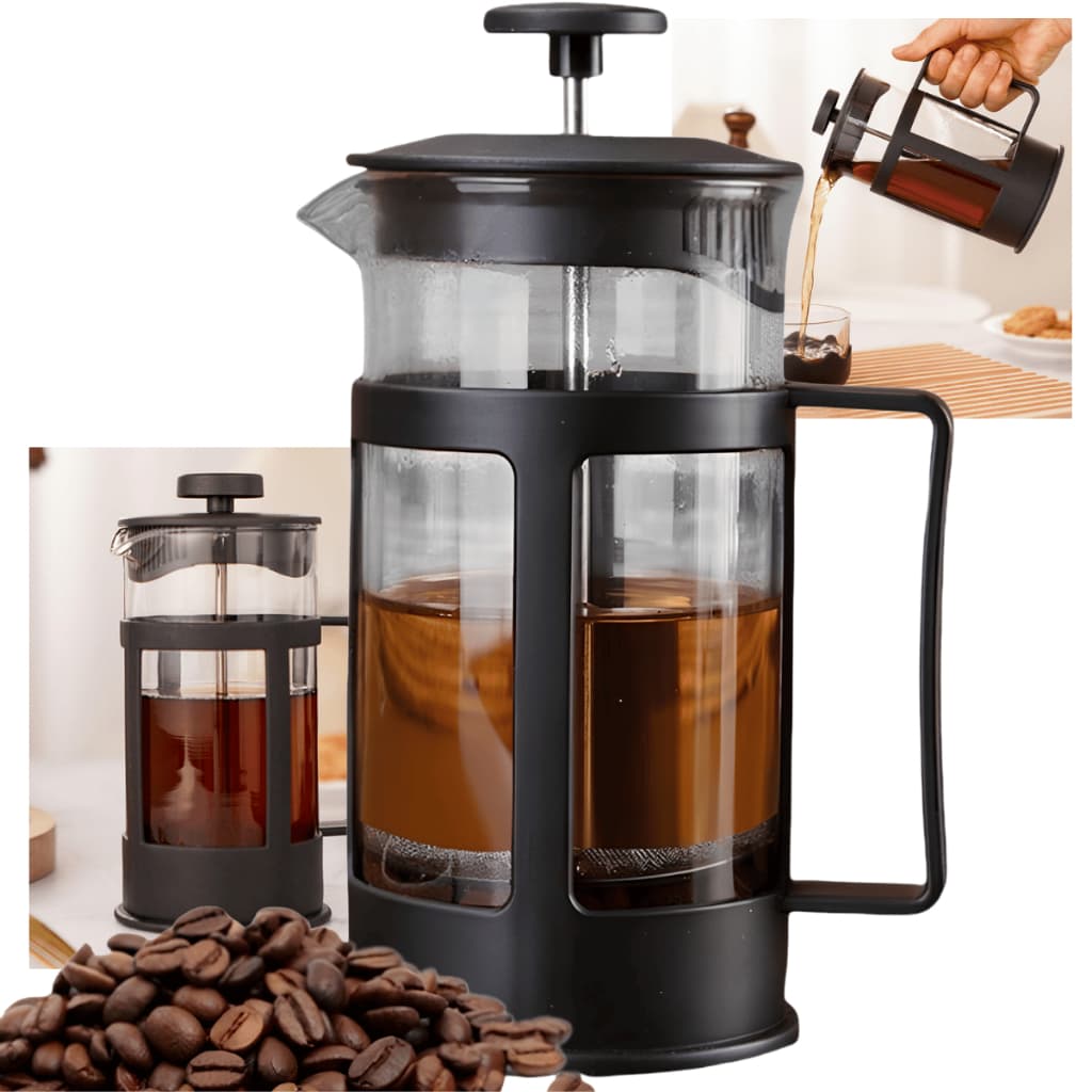 Cafeteira Pressão 600 ml Vidro Borossolicat Preta Francesa Filtro Inox Leite Prensa Cantinho do Café