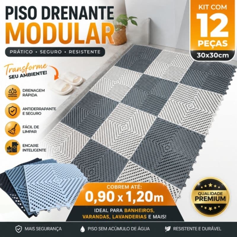 kit 12 tapete modular 30x30 superfície antiderrapante para Box banheiro chuveiro vestiário