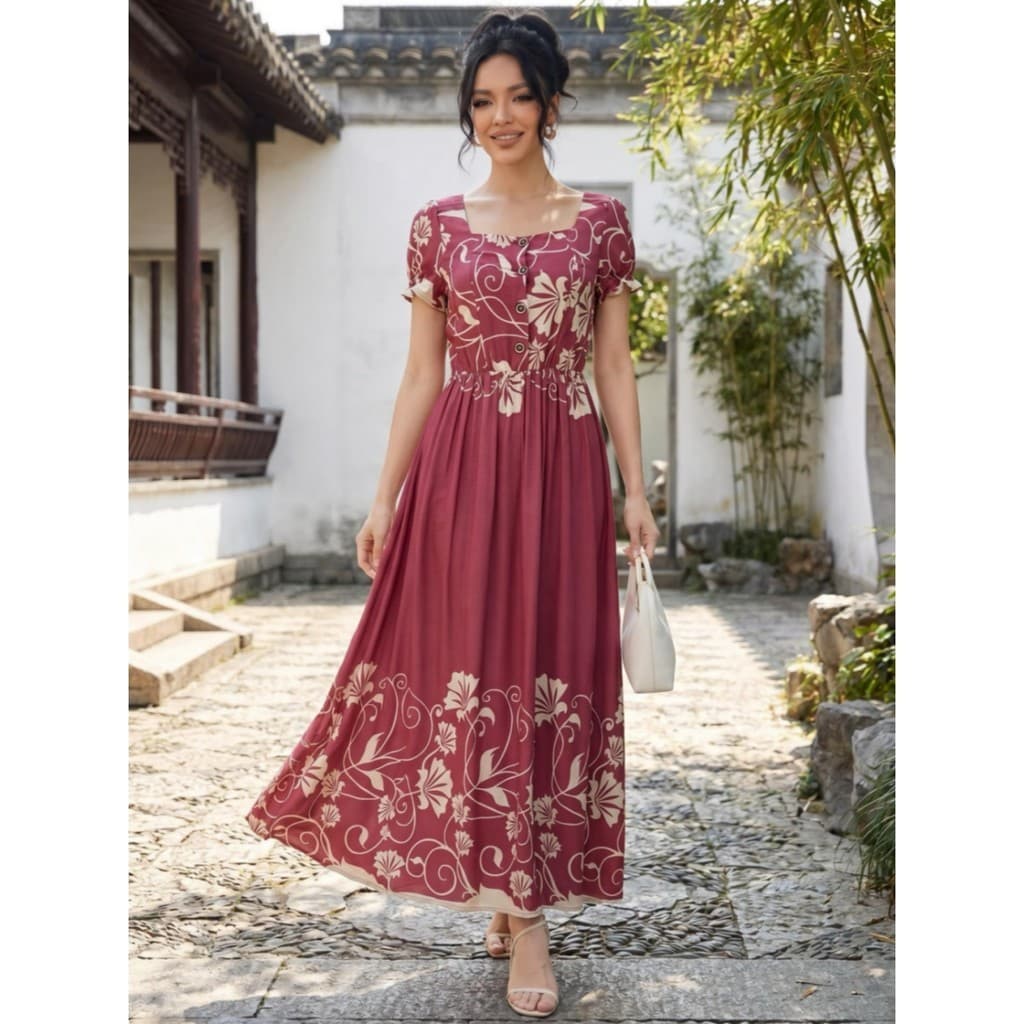 Vestido Elegante Longo Feminino Estampa Manga Curto P M G