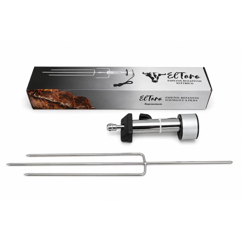 Espeto elétrico giratório inox 50 a 70 cm – modelo automático rotativo para churrasco – El Toro