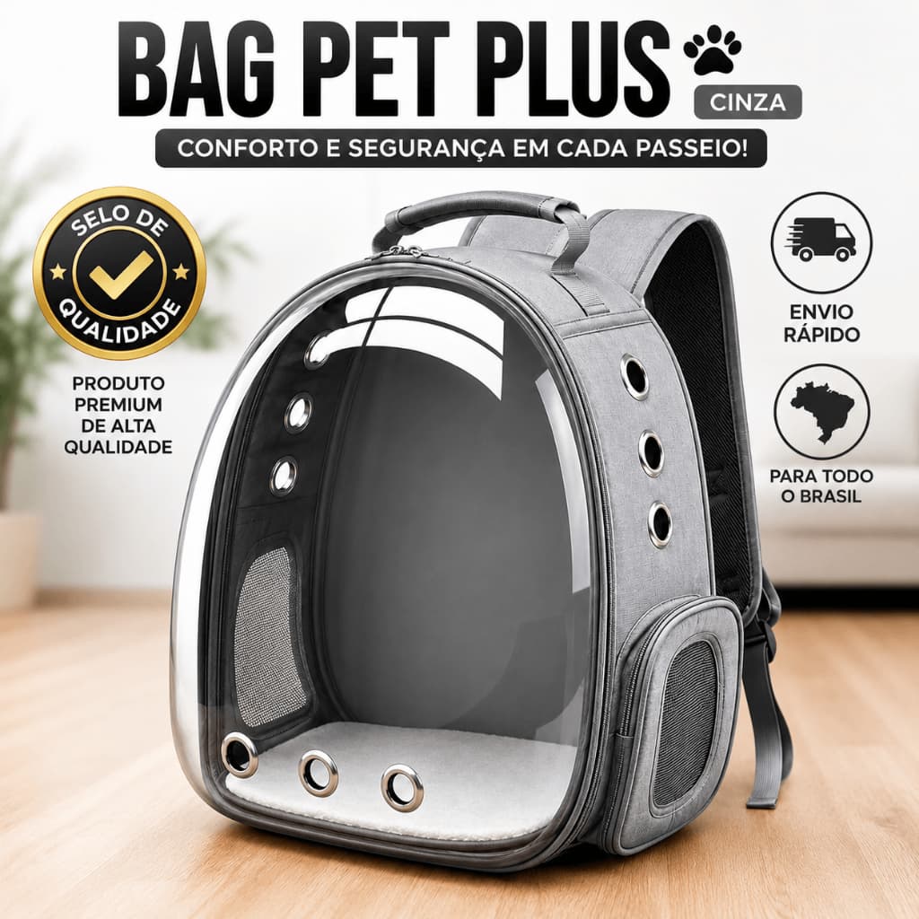 CINZA-Mochila Transporte Pet Transparente para Gatos e Cachorros com Visão 360° e Ventilação Premium