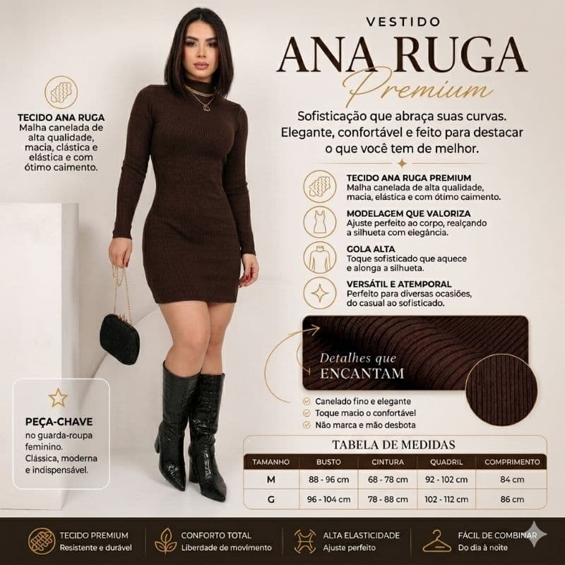 Vestido Feminino Manga Longa Gola Alta Tubinho Zero Transparência inverno