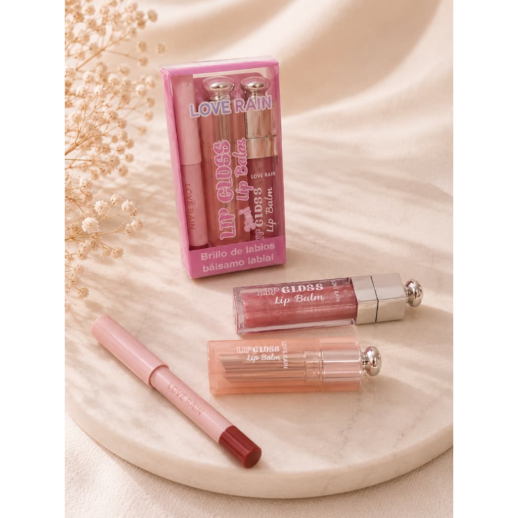 Lip gloss balm lápis de contorno boca lábial  bálsamo brilho Love Rain Longa Duração