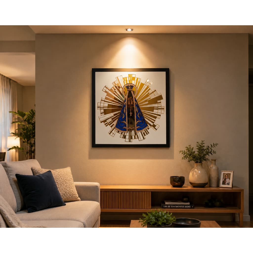 Quadro Nossa Senhora Aparecida 3D 40x40cm Exclusivo MDF Acrílico Moldura Decoração Premium