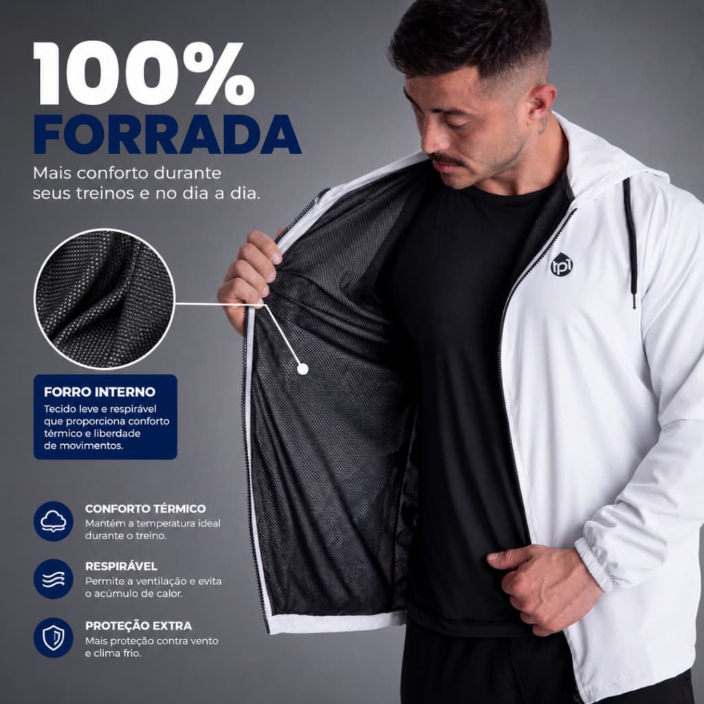 Jaqueta Corta Vento Masculina Forrada Térmica Repelente Água Esportiva Capuz Academia Treino Casual