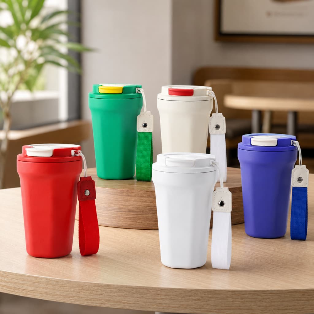 Copo Térmico Inox 350ml Portátil Com Alça Chaveiro Ideal Para Café