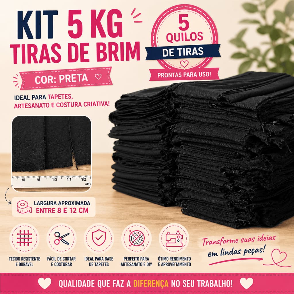 🌟Kit 5Kg Tiras de Brim Pretas | Tapetes Artesanato Viés Diy - Envio Imediato ✂️
