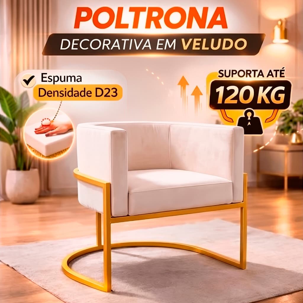 Poltrona Luna Com Base de Metal Decorativa Sala, Salão, Escritório, Quarto. *Nao acompanha almofada*