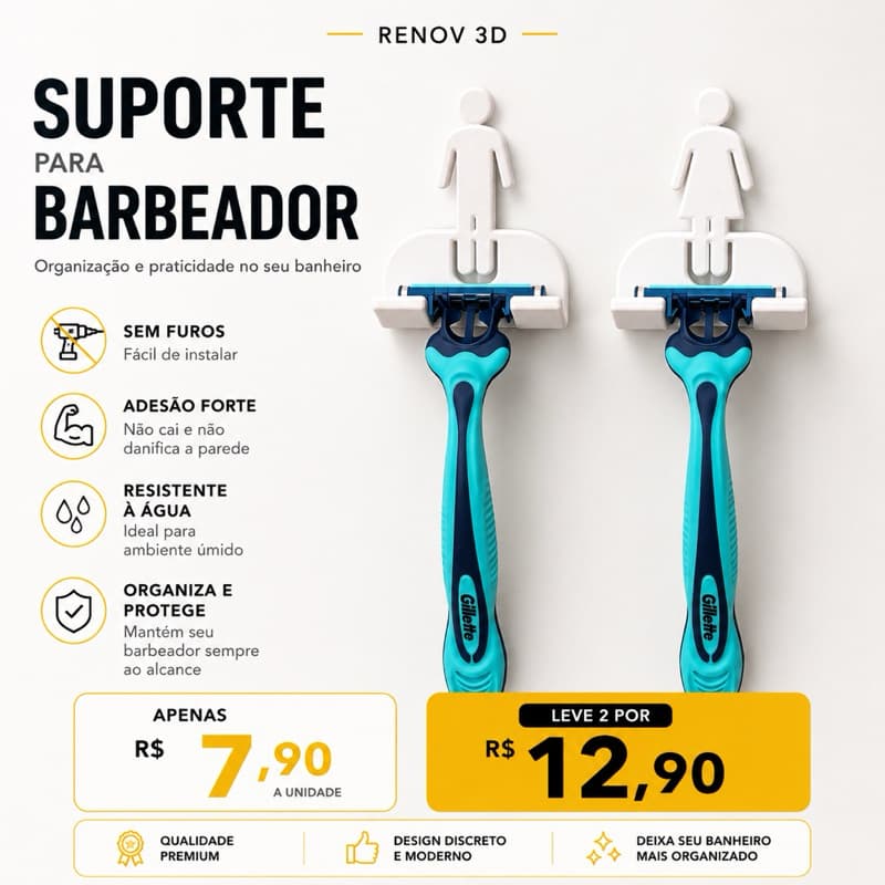 Suporte De Barbeador Para Banheiro Com Fita 3M Organizador Masculino e Feminino